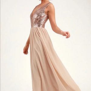 Lulus Elegant Encounter Champagne Sequin Maxi Dress